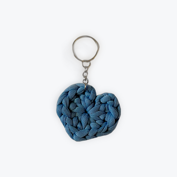 Faded Denim Heart Keychain