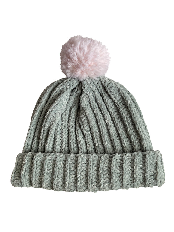 Jade With Soft Pink Pom Beanie