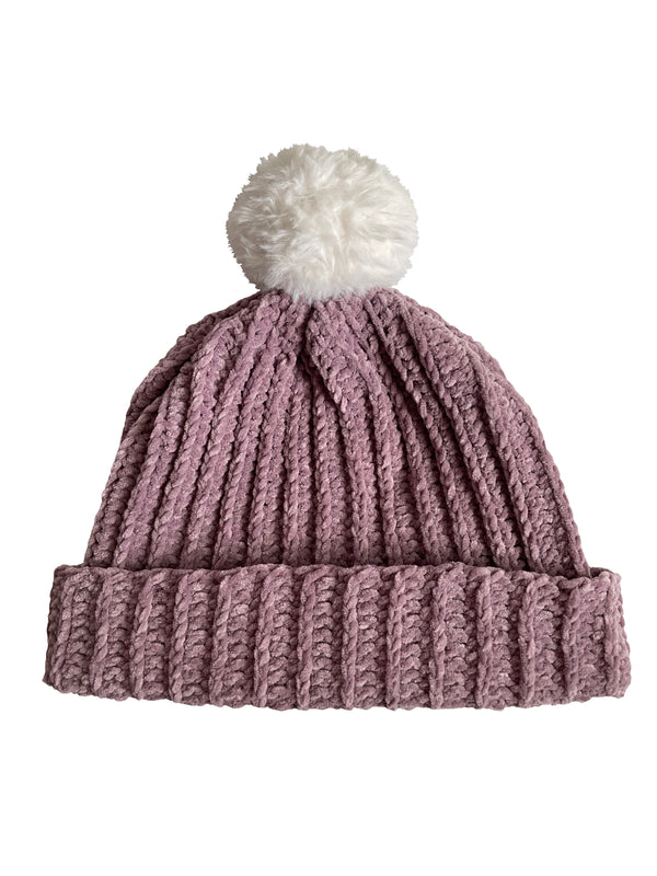 Elderberry With White Pom Beanie