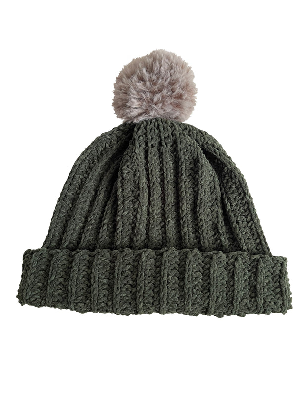 Forest Green With Chocolate Brown Pom Beanie