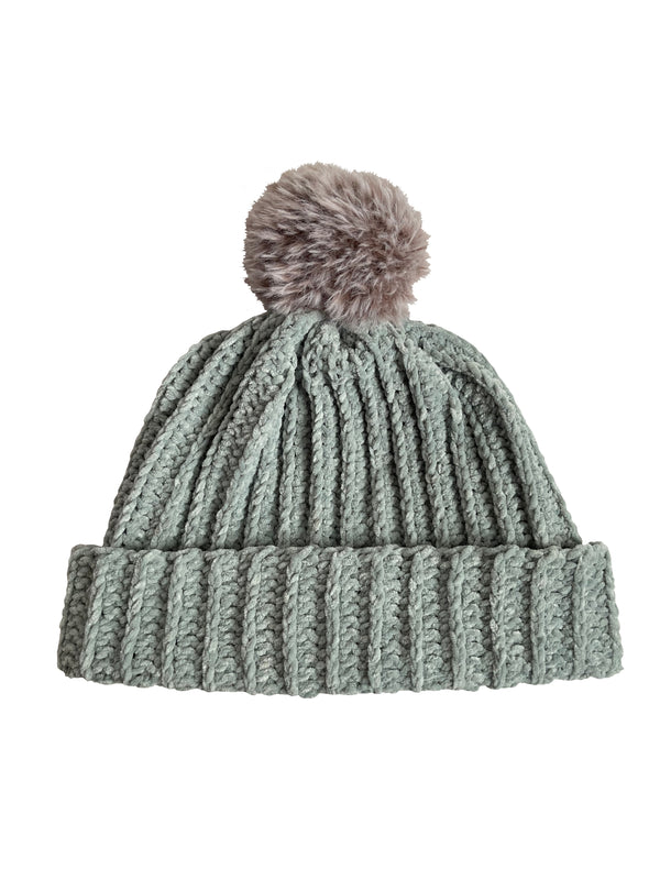 Jade With Chocolate Brown Pom Beanie