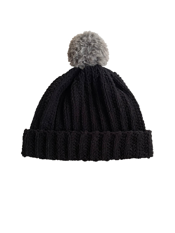 Black With Husky Pom Beanie