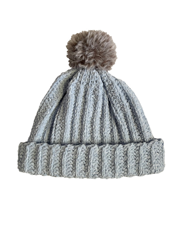 Light Blue With Chocolate Brown Pom Beanie