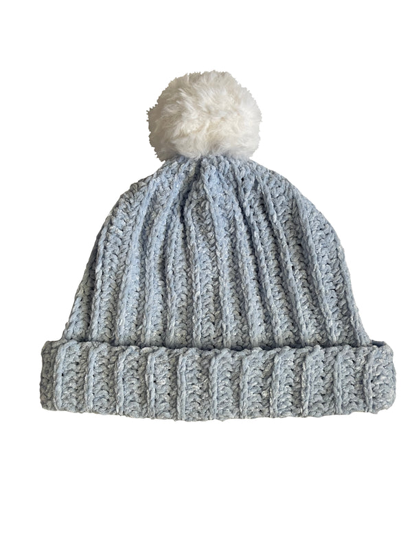 Light Blue With White Pom Beanie