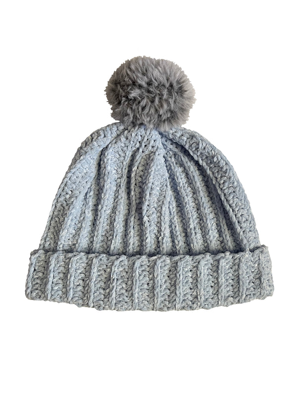 Light Blue With Wolf Pom Beanie