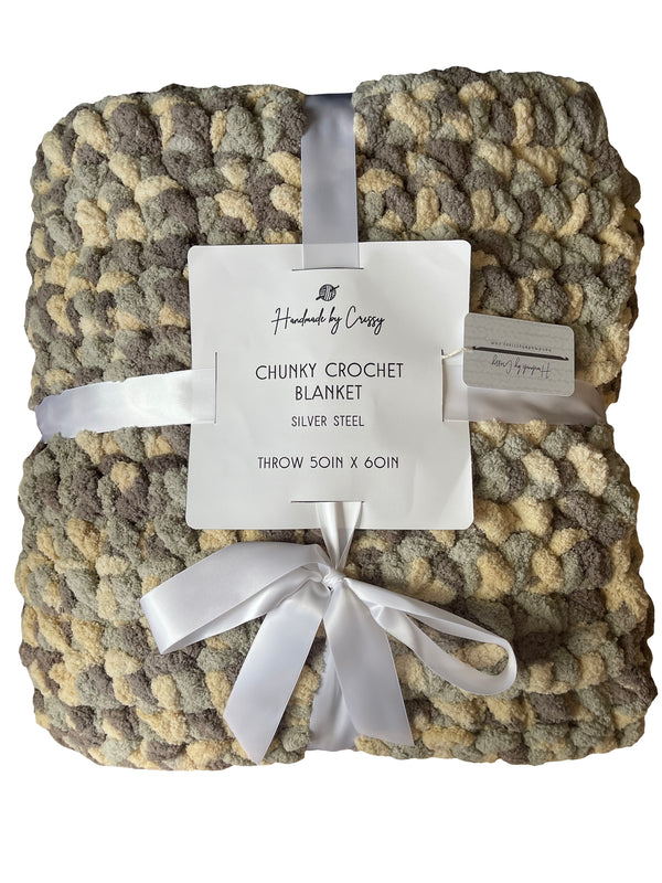 Silver Steel Chunky Crochet Blanket