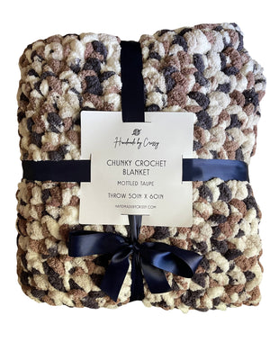 Mottled Taupe Chunky Crochet Blanket