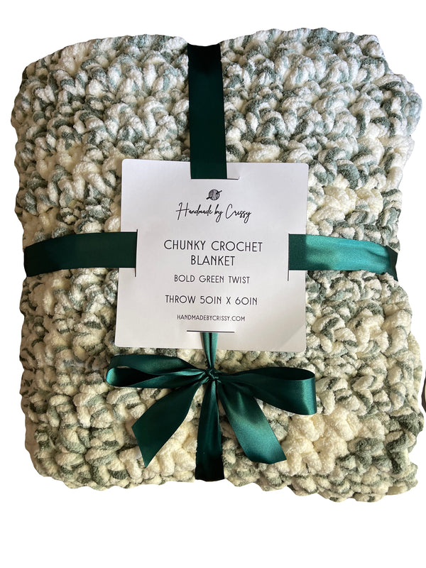 Bold Green Twist Chunky Crochet Blanket