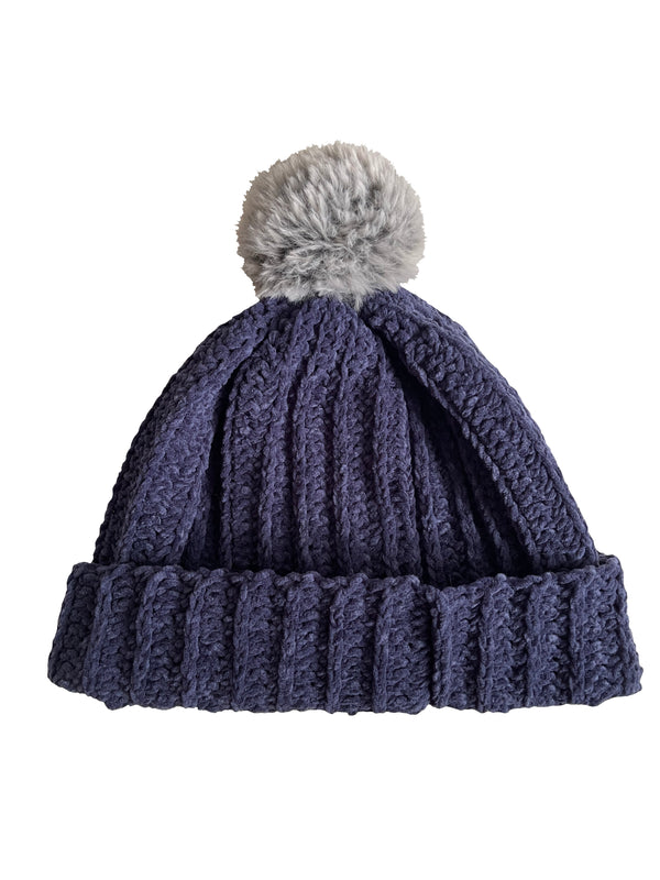 Navy With Wolf Pom Beanie