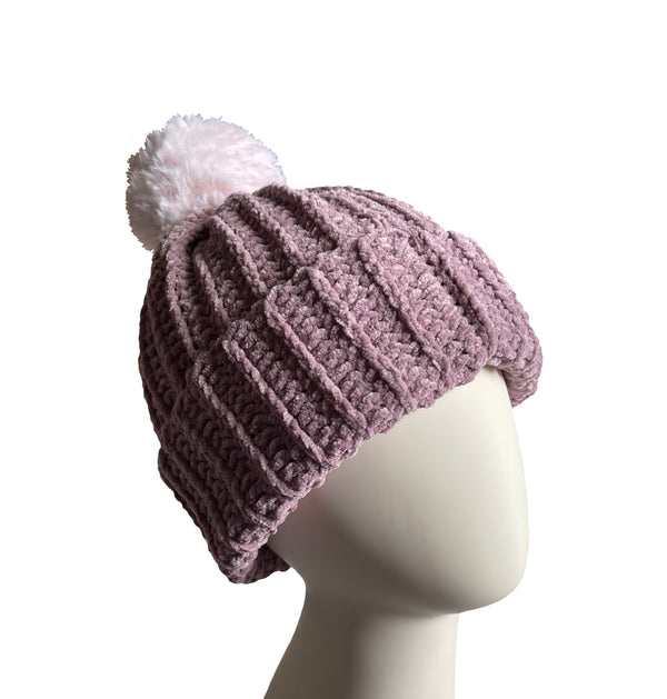 Elderberry With Soft Pink Pom Beanie
