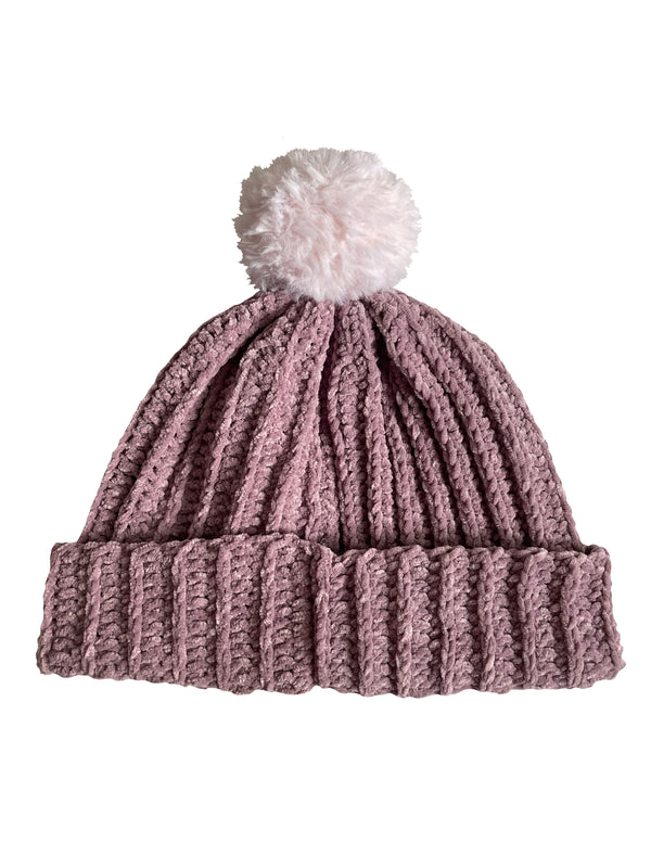 Elderberry With Soft Pink Pom Beanie