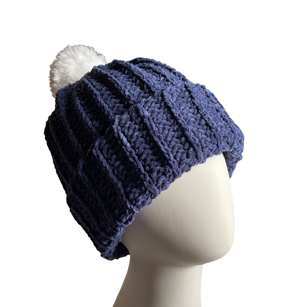Navy With White Pom Beanie