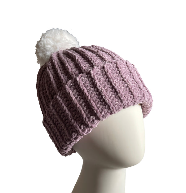 Elderberry With White Pom Beanie