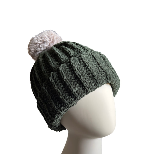 Forest Green With Chocolate Brown Pom Beanie