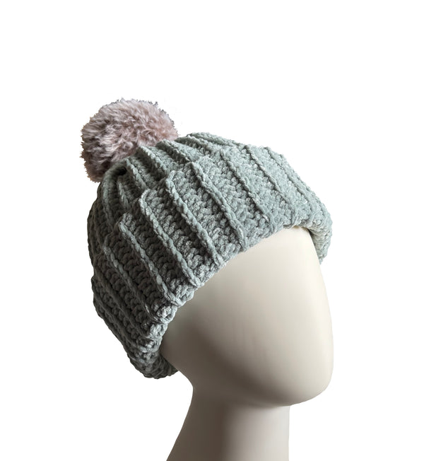 Jade With Chocolate Brown Pom Beanie