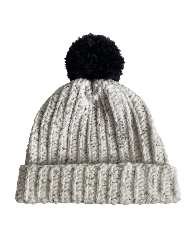 Panda With Black Pom Beanie