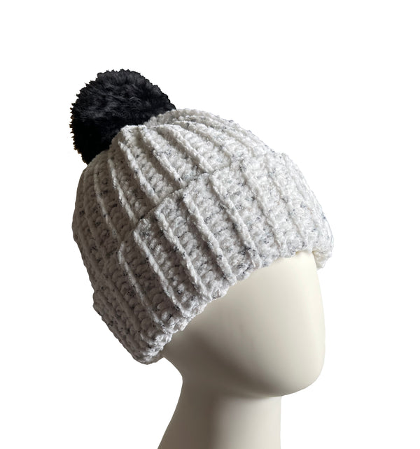 Panda With Black Pom Beanie