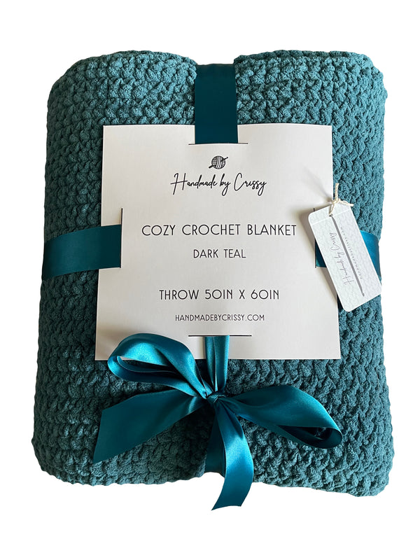 Dark Teal Cozy Crochet Blanket