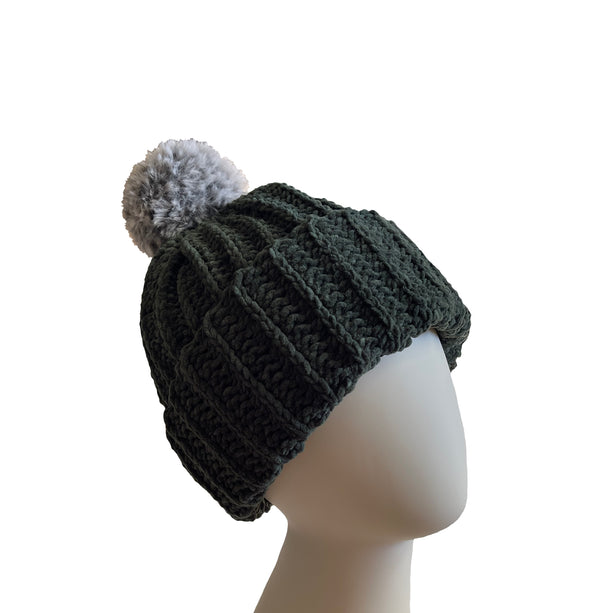 Forest Green With Husky Pom Beanie