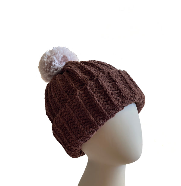 Cappuccino With Frosted Mauve Pom Beanie