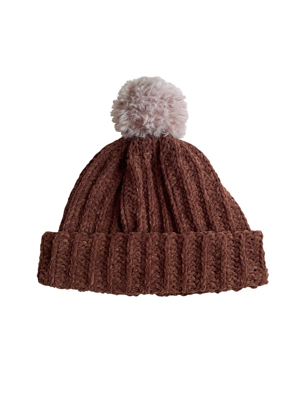Cappuccino With Frosted Mauve Pom Beanie