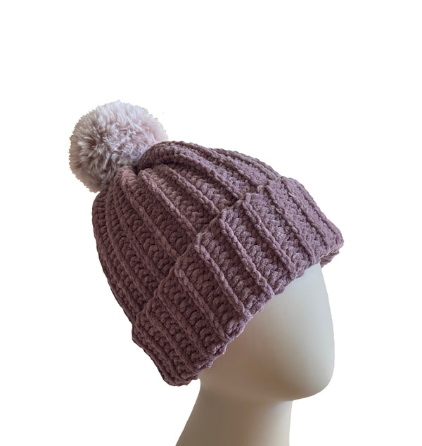 Elderberry With Frosted Mauve Pom Beanie