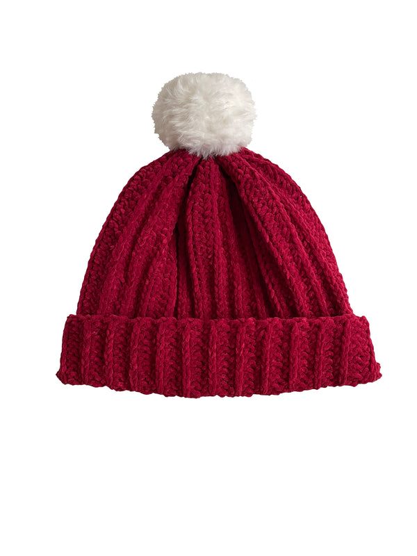 Rhubarb Red With White Pom Beanie
