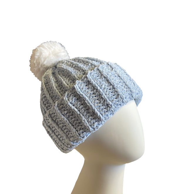 Light Blue With White Pom Beanie