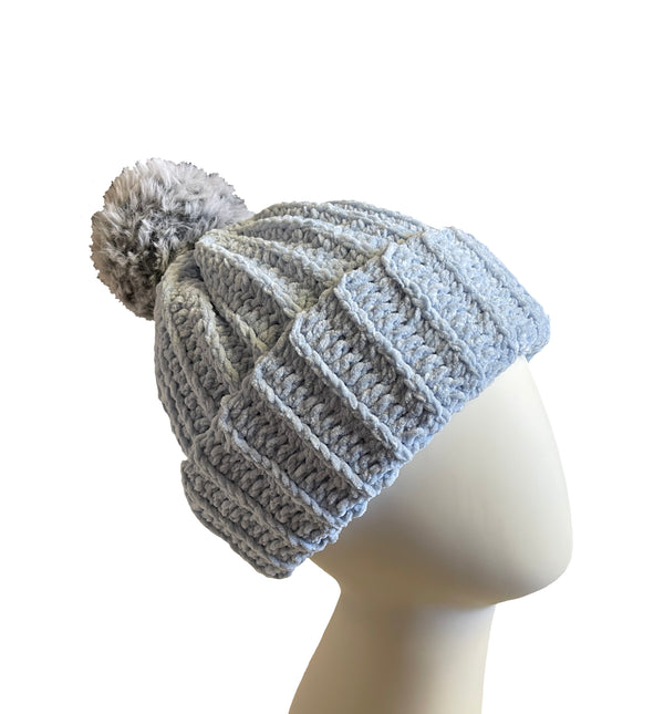 Light Blue With Wolf Pom Beanie